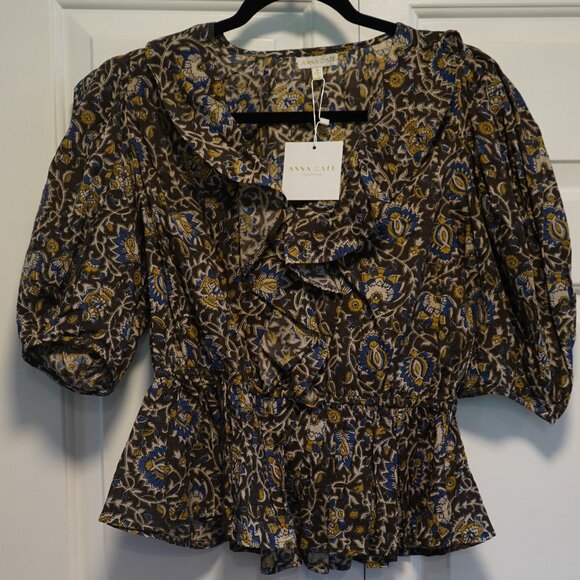 Anna Cate Flowy Top Size M Olive Green and Patterned - Picture 7 of 9